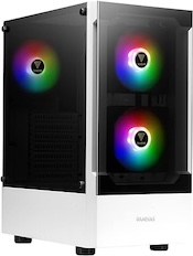 GAMDIAS RGB Gaming ATX Mid Tower Computer PC Case with Side Tempered Glass Panel and a Magnetic Dust Filter & 3 Built-in 120mm ARGB Fans, White